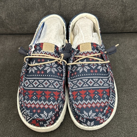 Hey Dude Wendy Winter Sweater Womens 7 Navy Blue Ugly Slip On Shoes 43536-4HQ - Picture 5 of 10